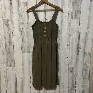 Z3 Olive green tank top dress summer flowy buttons on chest stretchy large